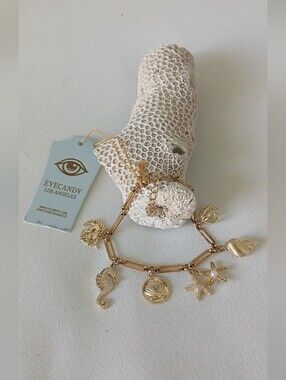 EyeCandy Los Angeles Gold Seashell Charm Bracelet